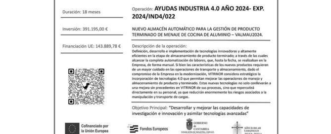 Vitrinor sigue avanzando en la automatización de sus procesos con el apoyo del programa Industria 4.0 - Vitrinor
