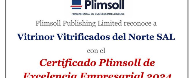 Certificado Excelencia Empresarial 2024 VITRINOR VITRIFICADOS DEL NORTE SAL - Vitrinor